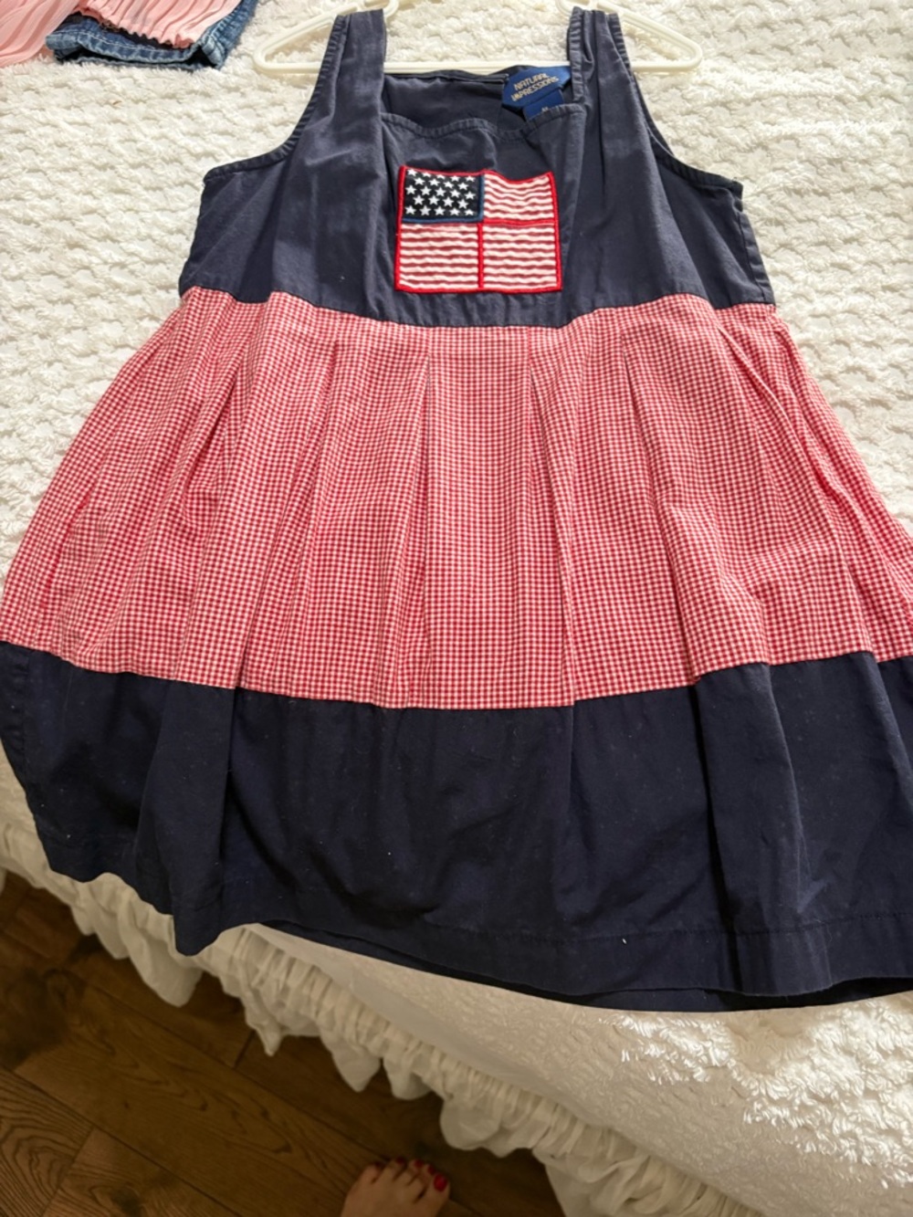Impressions Navy and Red Gingham Tiered Flag Dress
